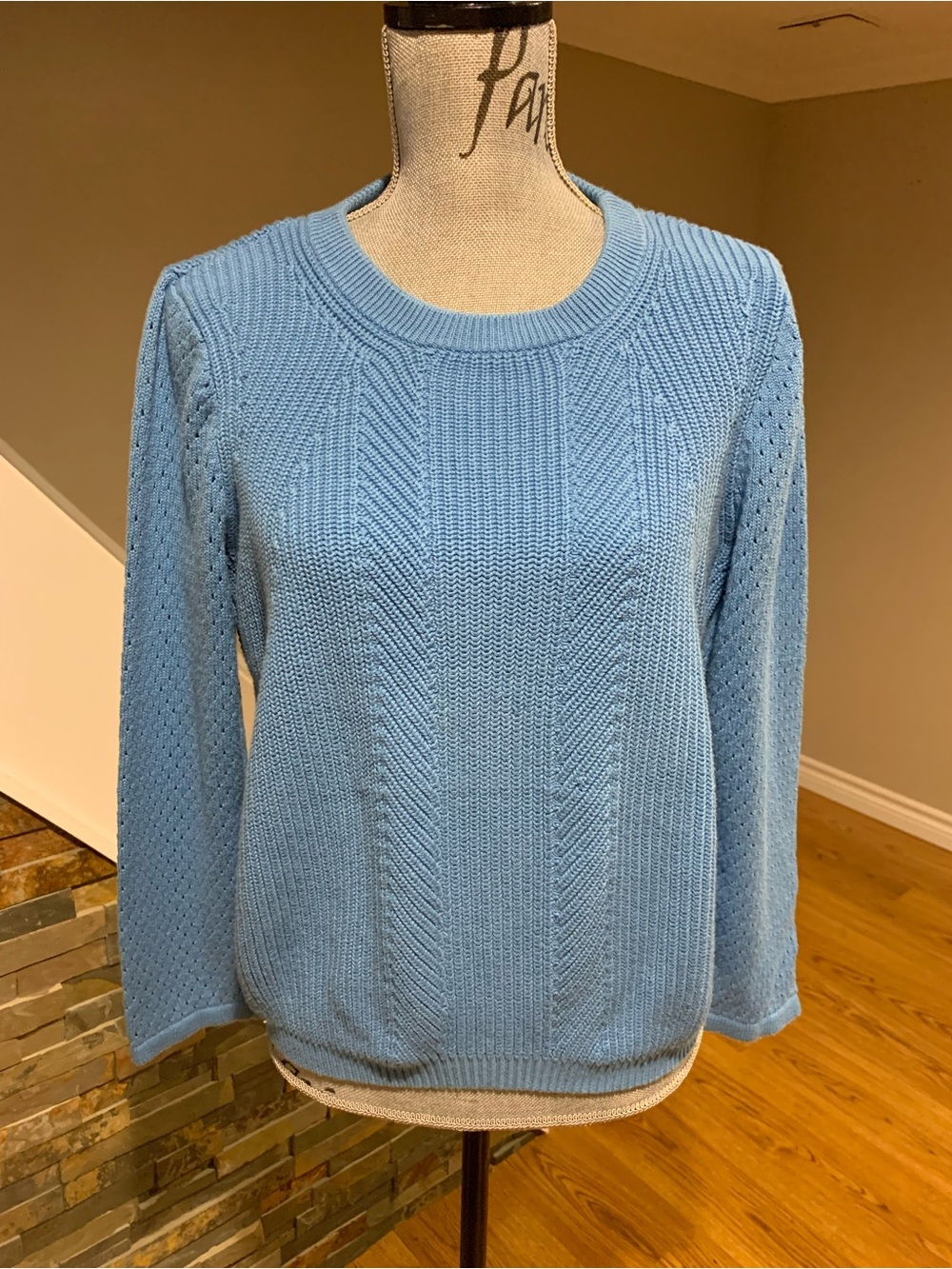 TanJay Sky Blue Cable Knit Crewneck Sweater